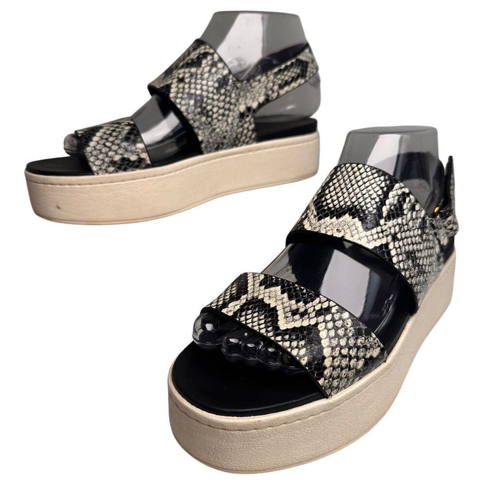 Vince Westport Snake Print Leather Strap Platform Sandal Sz 7 Boho Casual Beachy